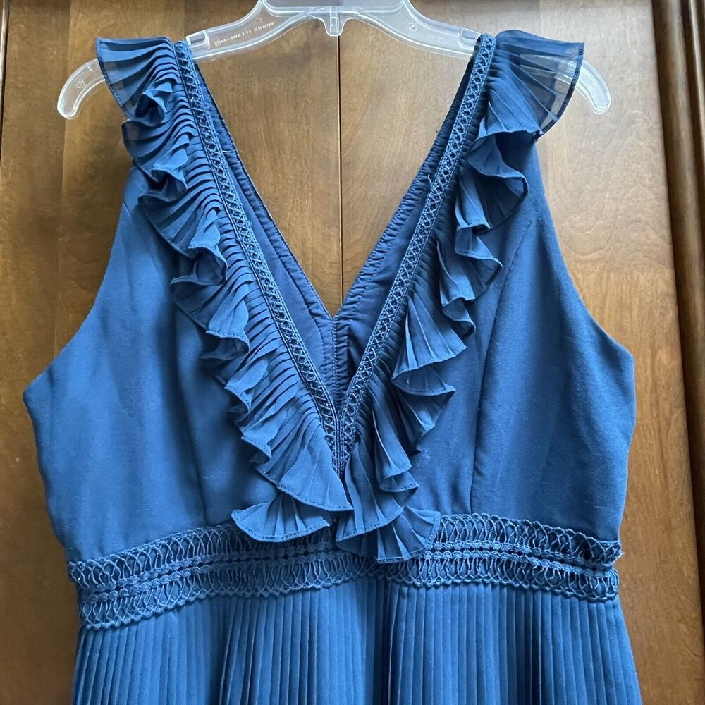 Anthropologie PL Pleated Isere Ruffled Blue V-Neck Dress by Lucy Paris - Picture 8 of 9